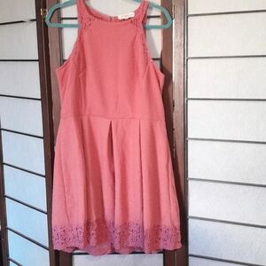 Rewind Women's XL Pink Crochet Lace Halter Mini Dress